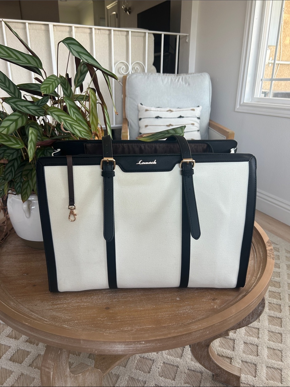White and Black Canvas Travel Tote
